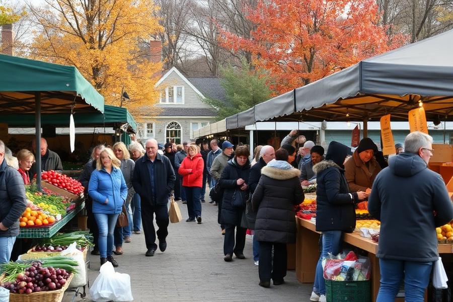 Community market crowd on a fall afternoon